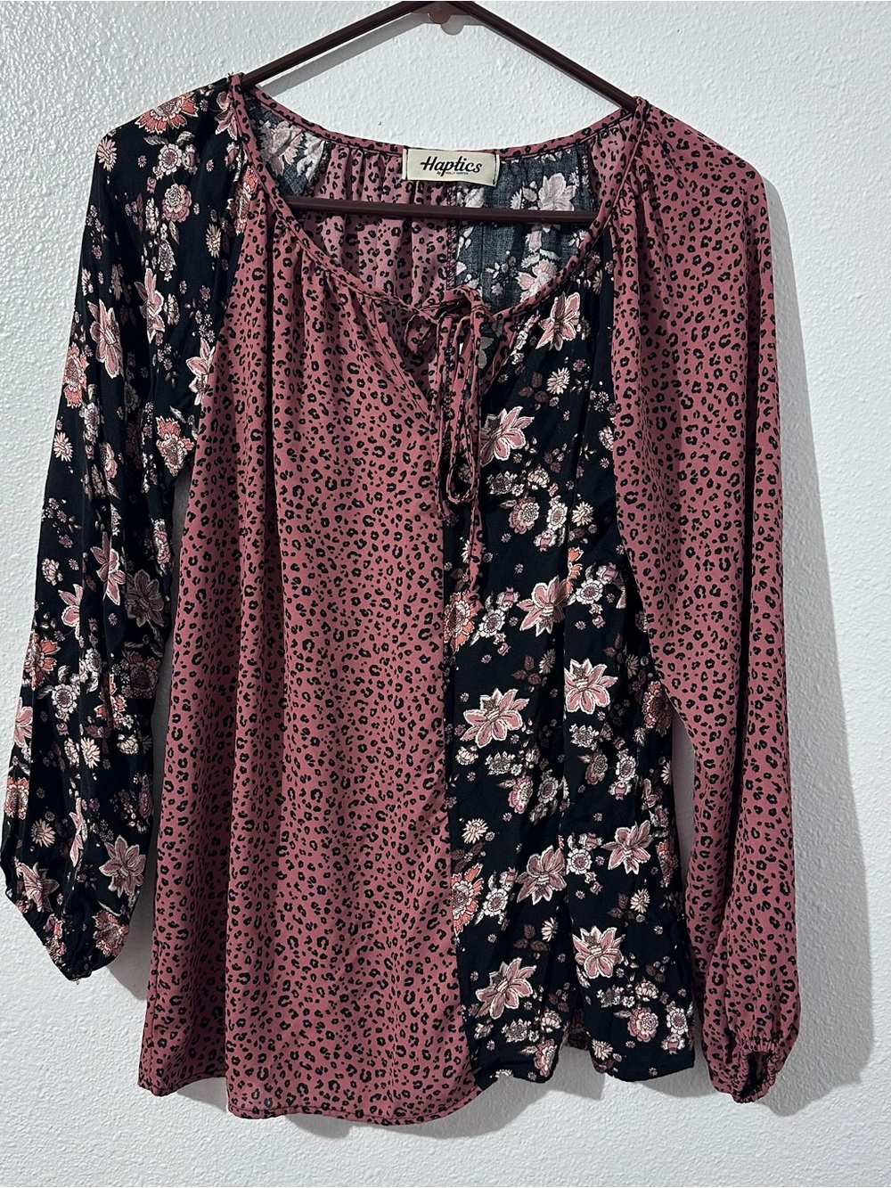 Haptics by Holly Harper Rose-Pink and Black Mixed Print Peasant Top XL